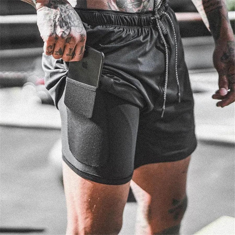Men's Double Platform Running Shorts, Gym Sports Shorts, Fitness Short Pants, Sportswear for Workout, Bodybuilding, 2 in 1 - Explode Shop 