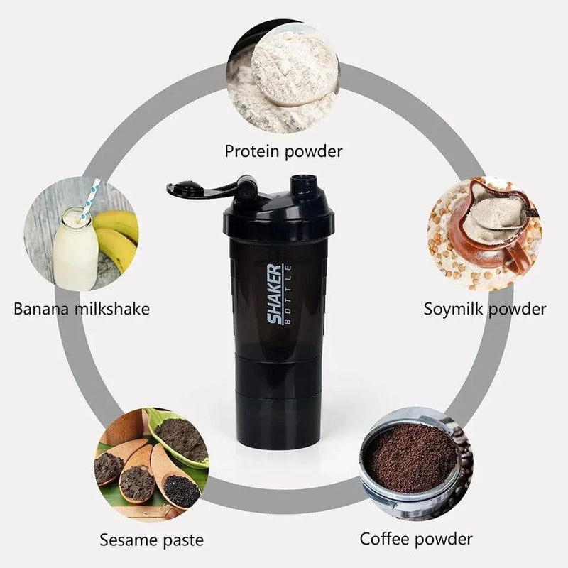 3 Layer Protein Bottle Shaker Powder Shake Cup Water Bottle Plastic Mixing Cup Body Building Exercise Bottle - Explode Shop 